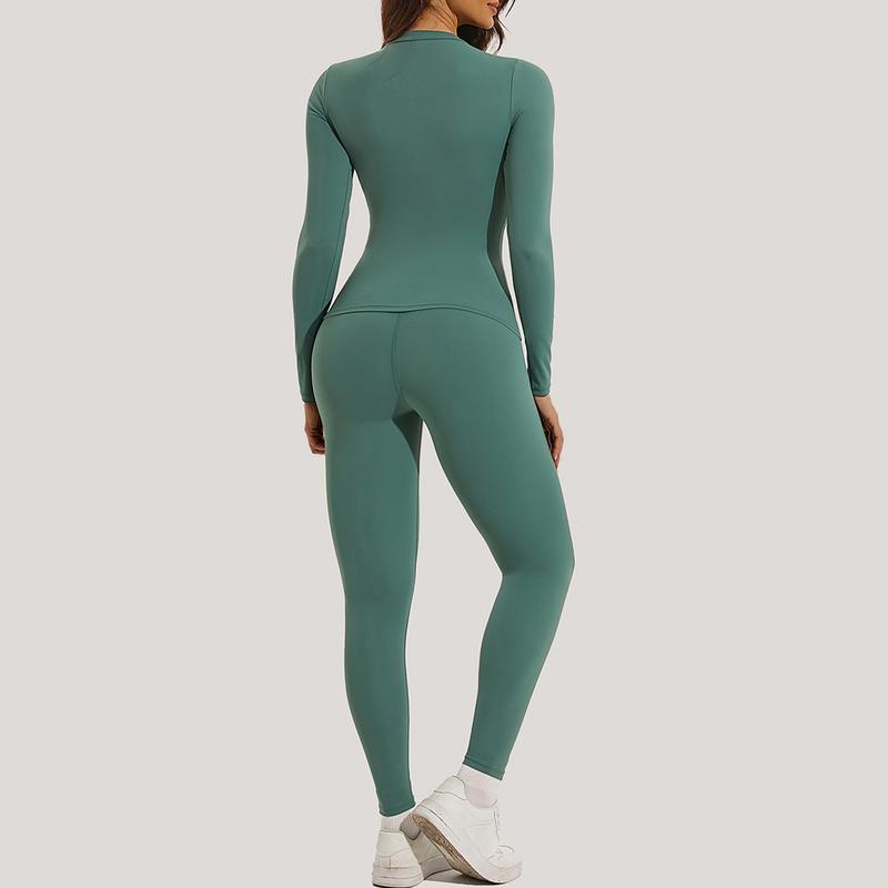 Women's Long Sleeve Crop Top and Skinny Leggings Tracksuit Set for Yoga Gymwear Workout in All Seasons