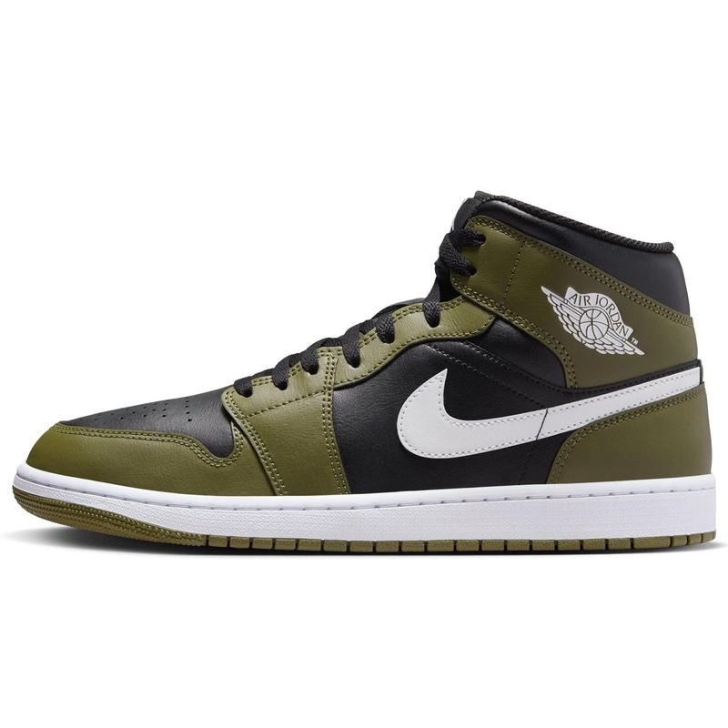 Men's Jordan 1 Mid Black White-Medium Olive-Sail (DQ8426 092)