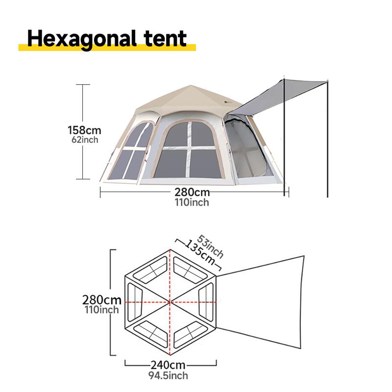 1Pc outdoor hexagonal tent, can accommodate 3-5 people, windproof folding tent, portable picnic tent camping  tents