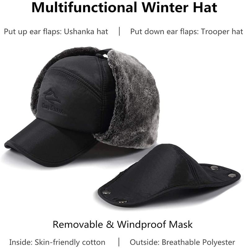 Unisex Winter Bomber Hat with Detachable Face Mask, Thickened Warm Cotton Cap for Skiing, Skating, and Mountain Biking - Windproof Ear Protection