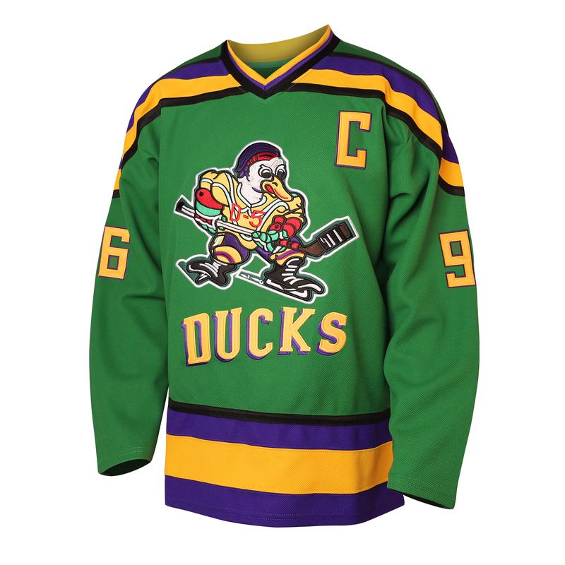 [Christmas gift] Mighty Ducks Jersey #96 Charlie Conway #99 Adam Banks #33 Greg Goldberg #66 Gordon Bombay Movie Hockey Jersey White Green in Sports Fan Jersey Outdoors