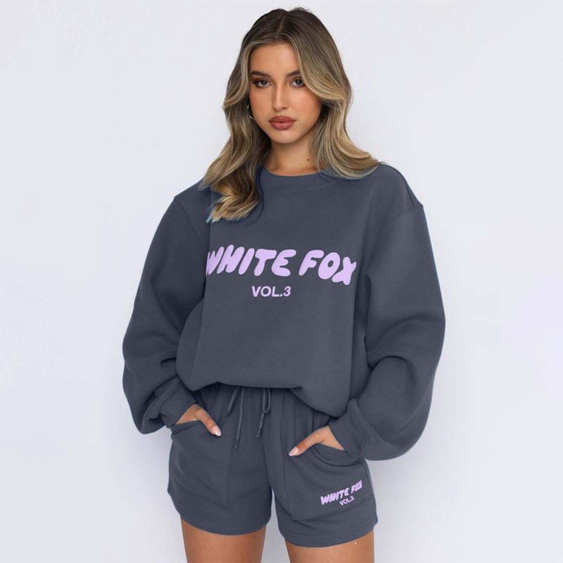 2PCS Suit Ladies WHITE FOX Tracksuit Boutique Hoodie Fleece Sports Foamy Letters