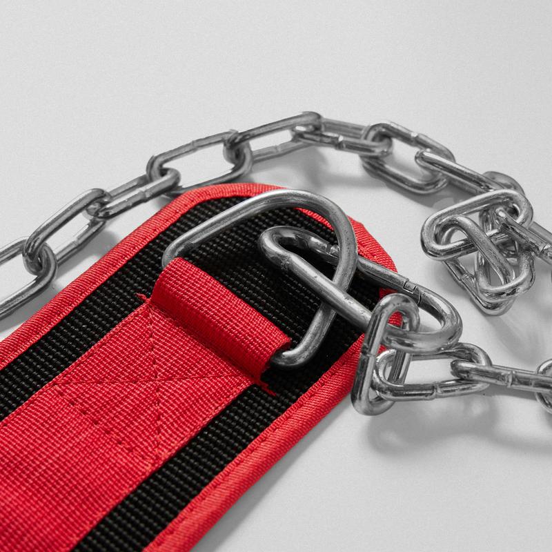 GYMREAPERS Dip Belt with Back Support and Heavy-Duty Steel Chain for Weighted Dips, Chin-Ups, and Pull-Ups - Red