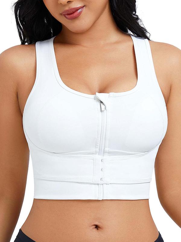 Women's Solid Zipper Front Sports Bra, Sporty Breathable Comfortable High Stretch Bra, Ladies Sportswear Clothes for Yoga Gym Workout