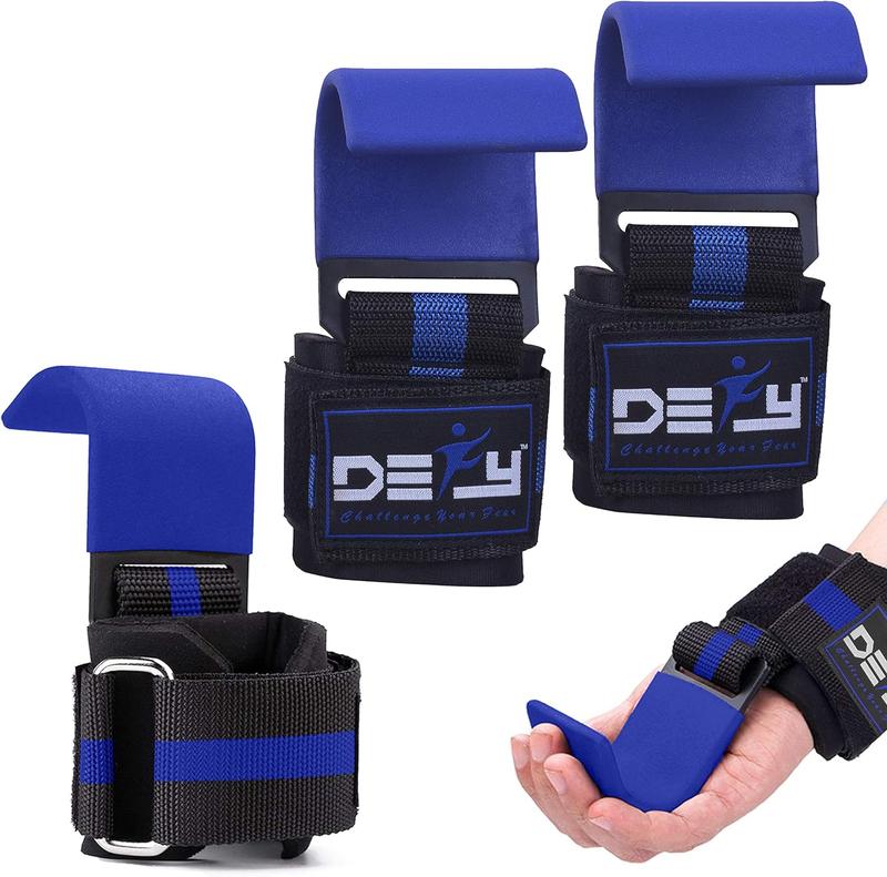 DEFY Challenge Your Fear Weight Lifting Hooks Heavy Duty Lifting Wrist Straps for Pull-ups Thick Padded Neoprene, Double Stitching, Non-Slip Resistant Coating