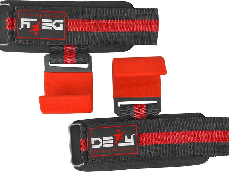 DEFY Challenge Your Fear Weight Lifting Hooks Heavy Duty Lifting Wrist Straps for Pull-ups Thick Padded Neoprene, Double Stitching, Non-Slip Resistant Coating