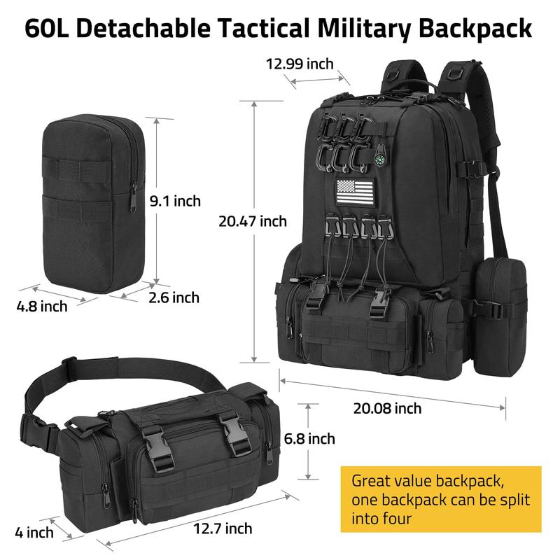 CVLIFE 60L Tactical Backpack for Men Women Military Large Army Rucksack With D-Ring Molle Clips Compass Accessories 3 Day Bug Out Survival Molle Bag Hiking Camping Gym Daypack Backpacks