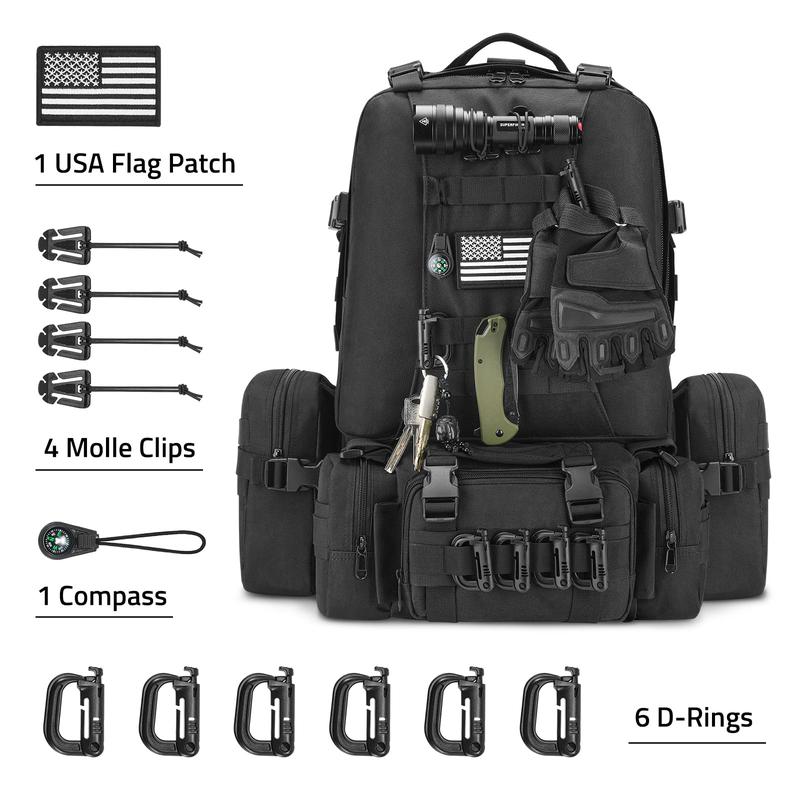 CVLIFE 60L Tactical Backpack for Men Women Military Large Army Rucksack With D-Ring Molle Clips Compass Accessories 3 Day Bug Out Survival Molle Bag Hiking Camping Gym Daypack Backpacks