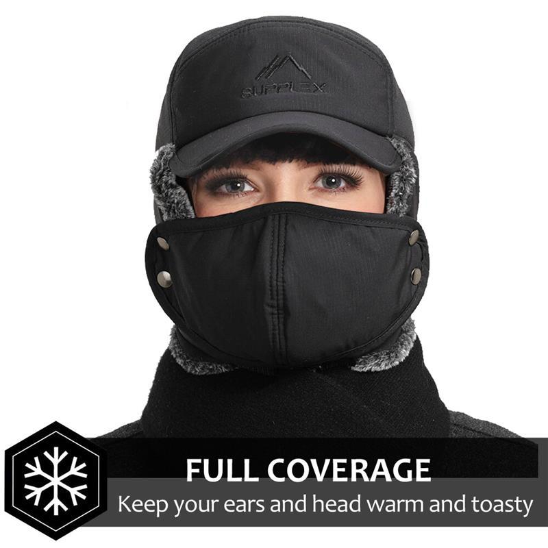 Men Winter Ear Flap Trapper Hat Face Mask Fur Aviator Thermal Warm Snow Ski Cap, ski mask Windproof