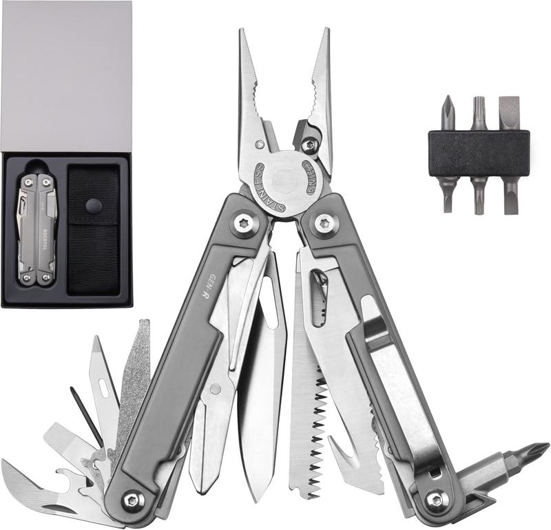 Multitool Pliers, EDC Multitool Pocket Knife VG10 Blade, 27-in-1 Multi-tool with Titanium-plated Handle, Precision Screwdriver, Gut Hook for Hunting, Backpacking, Hiking, Camping, (Gen-R)