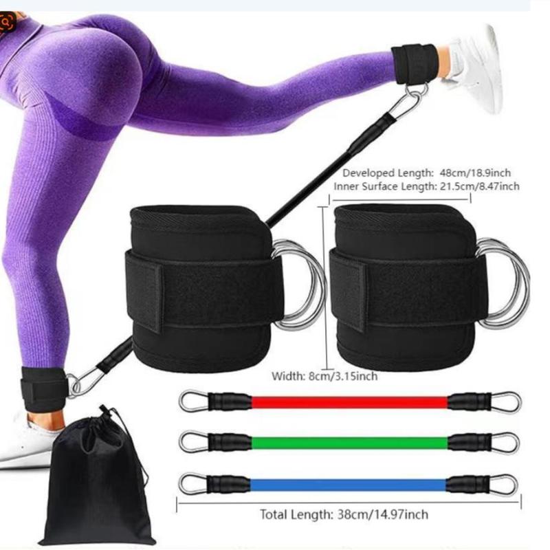 Resistance Band Set, 3 Counts Elastic Bands & 1 Pair Of Ankle Strap & 1 Count Storage Bag, Leg Stretching Band, Gym Accessories for Home Workout