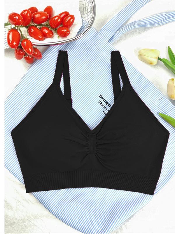 Women's Solid Ruched Sports Bra, Breathable Comfortable Adjustable Strap Sports Bra, Ladies Sportswear for Indoor Outdoor Wear