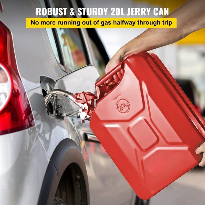 Jerry Fuel Can, 5.3 Gallon   20 L Portable Jerry Gas Can with Flexible Spout System, Rustproof ＆ Heat-resistant Steel Fuel Tank for Cars Trucks Equipment, Red， Authentic NATO Jerry Can and Spout System