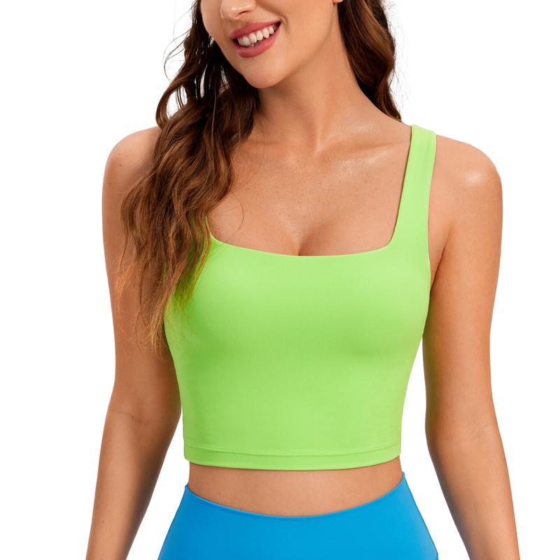 CRZ YOGA Butterluxe Womens Square Neck Longline Sports Bra - Workout Crop Tank Tops Padded with Built in Shelf Yoga Bra