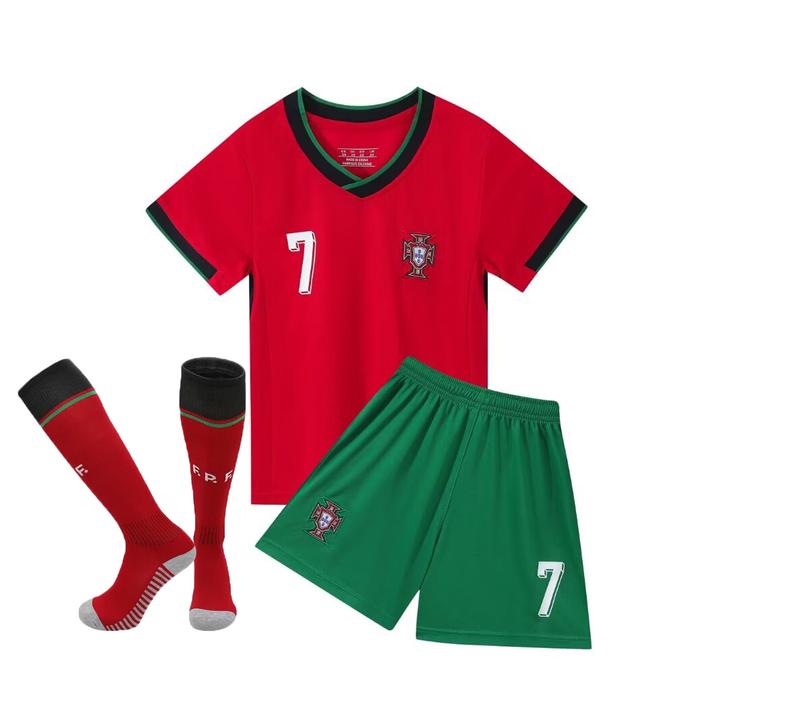 New Ronaldo Jersey 2024 Portugal Home Jersey Football Training Uniforms Matching Shorts Sock Set