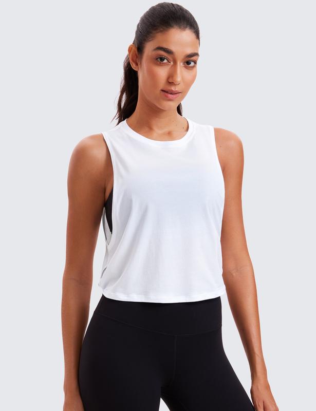 CRZ YOGA Pima Cotton Cropped Tank Tops for Women - Sleeveless Sports Shirts Athletic Yoga Running Gym Workout Crop Tops