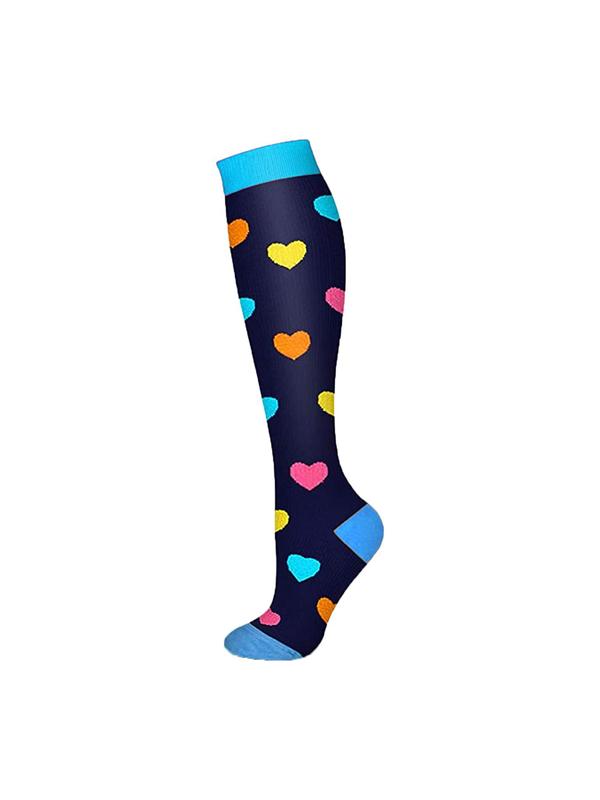 Unisex's Colorblock & Polka Dot Print Over The Calf Socks, Athletic Running Socks, Sporty Compression Socks for Women & Men