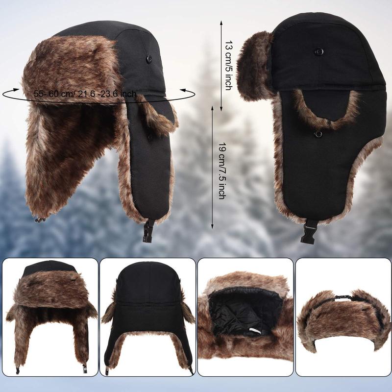 Trapper Hat Winter Warm Russian Trooper Hats for Women Men with Faux Fur Ear Flaps for Outdoor Skiing Hunting Fishing