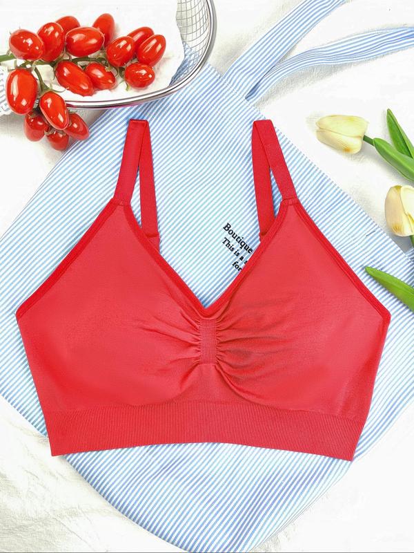 Women's Solid Ruched Sports Bra, Breathable Comfortable Adjustable Strap Sports Bra, Ladies Sportswear for Indoor Outdoor Wear