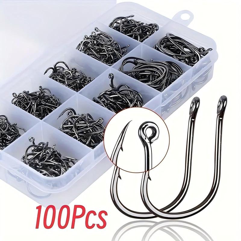 Fishing Hook Set, 100pcs box Fishing Hook with Barbed Hook & Storage Box, Fishing Tackle for Outdoor Fishing, Christmas Gift