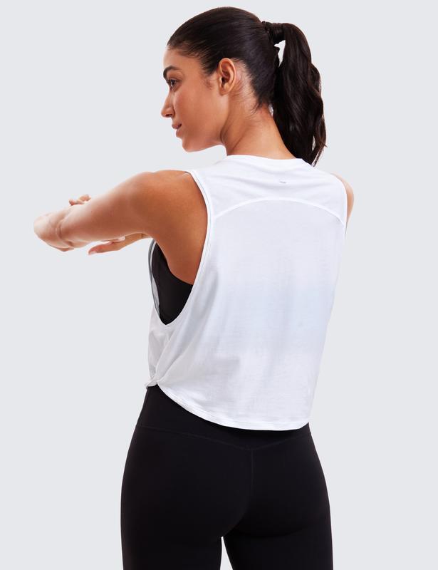 CRZ YOGA Pima Cotton Cropped Tank Tops for Women - Sleeveless Sports Shirts Athletic Yoga Running Gym Workout Crop Tops