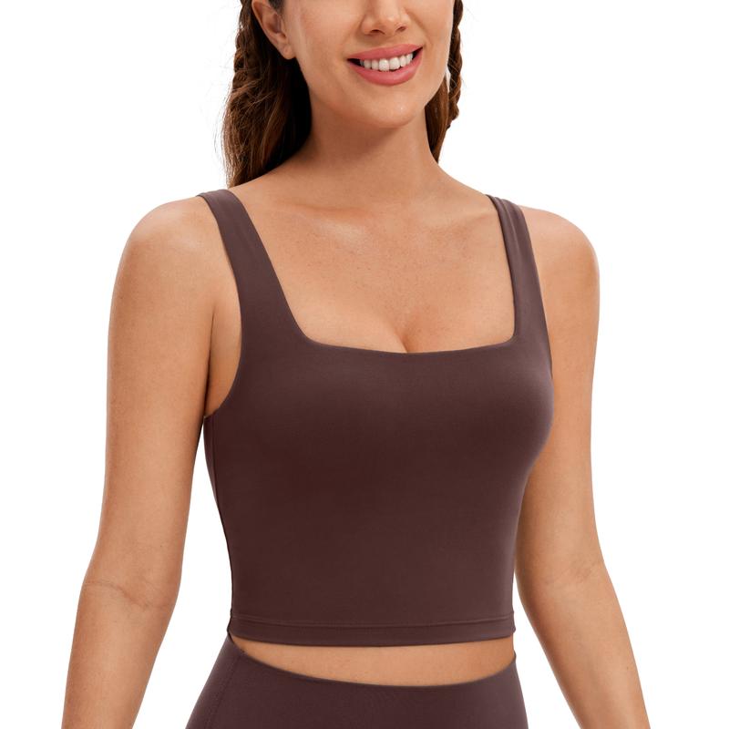 CRZ YOGA Butterluxe Womens Square Neck Longline Sports Bra - Workout Crop Tank Tops Padded with Built in Shelf Yoga Bra