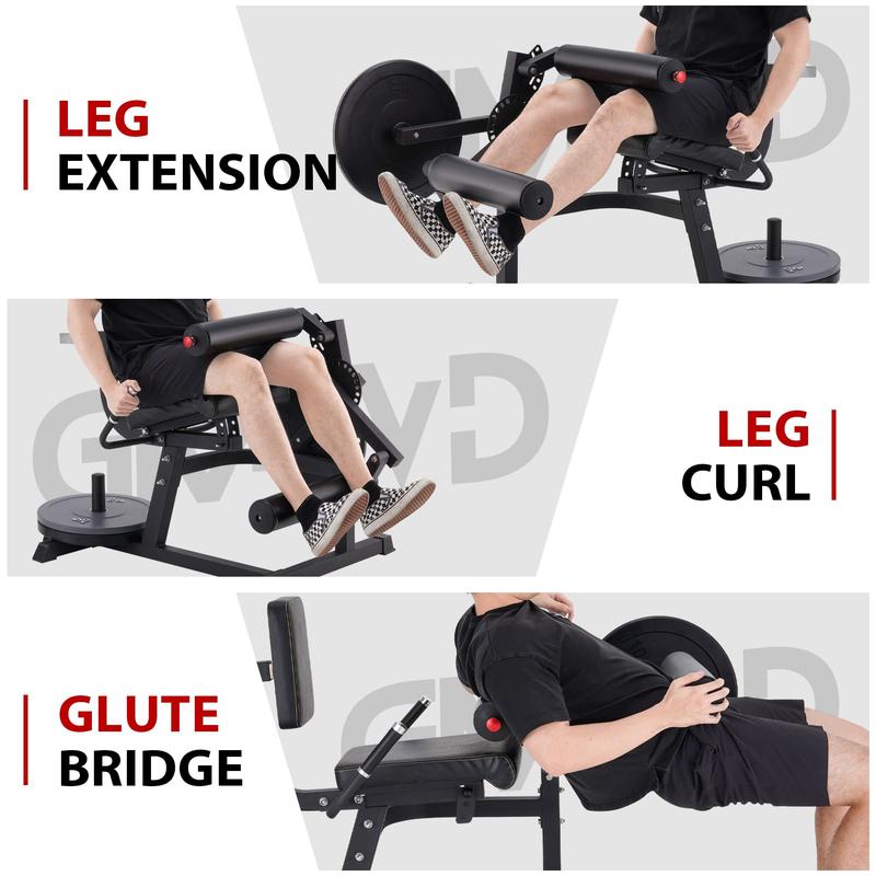 GMWD Adjustable Leg Extension and Curl Machine: Plate Loaded Lower Body Leg Exercise Bench for Thighs, Home Gym Equipment