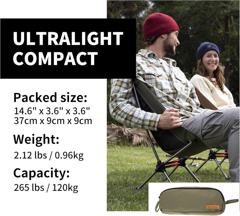 Naturehike YL08 09 Ultralight Camping chair–2.12 LBS Lightweight, Portable&Foldable with Anti-Sinking Feet – Ideal for Camp, Hiking & Trave fol