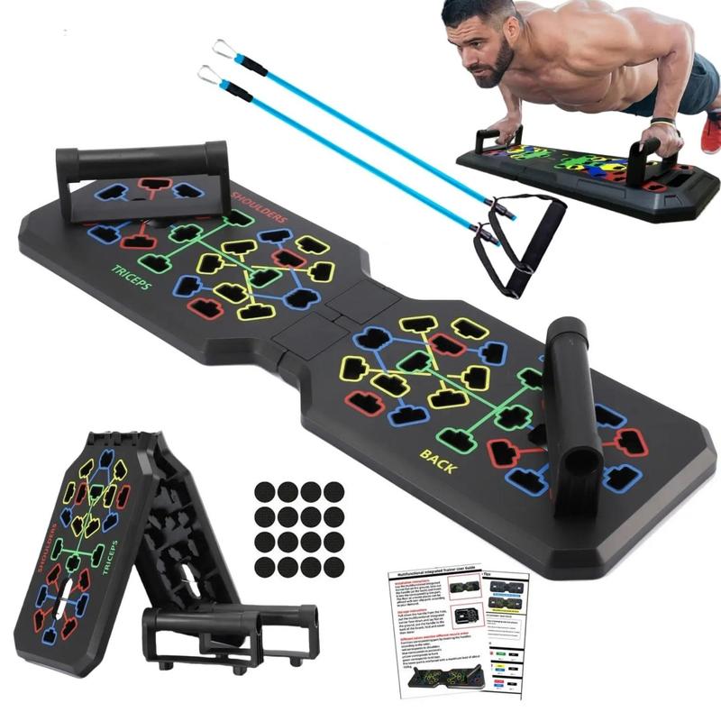 Push Up Bar with Resistance Band & Non-slip Sticker, 1 2 Sets Home Fitness Equipment for Chest & Abdominal Muscle Training, Push Up Board, Gym Equipment , Christmas Gift