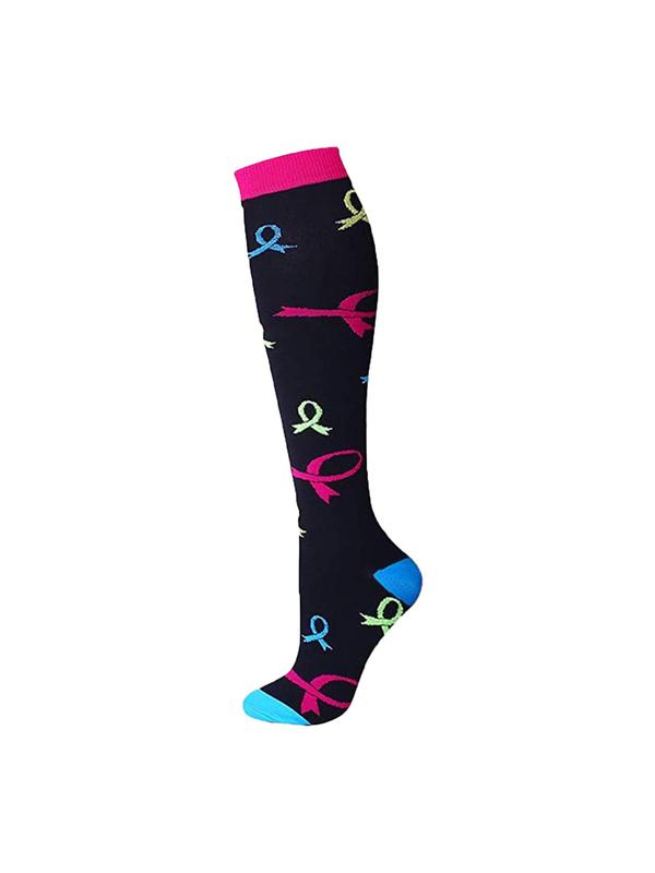 Unisex's Colorblock & Polka Dot Print Over The Calf Socks, Athletic Running Socks, Sporty Compression Socks for Women & Men