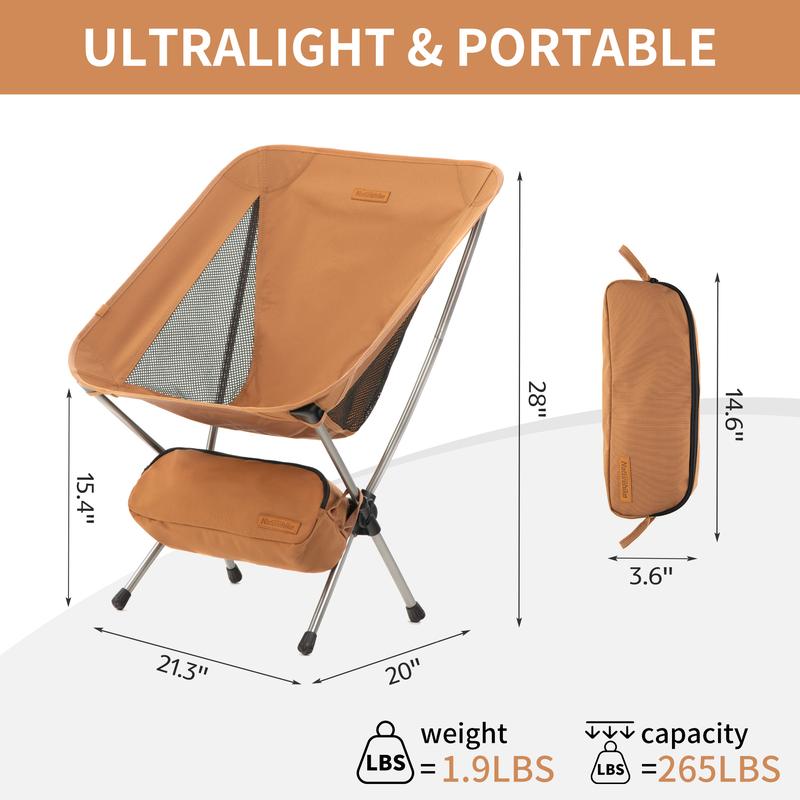 Naturehike YL08 09 Ultralight Camping chair–2.12 LBS Lightweight, Portable&Foldable with Anti-Sinking Feet – Ideal for Camp, Hiking & Trave fol