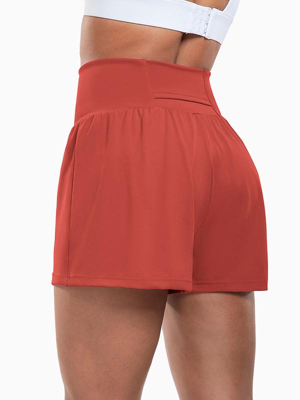 Women's 2 in 1 High Waist Sports Shorts, Solid Breathable Pocket Design Wide Waistband Shorts, Ladies Sportswear Gym Shorts for Indoor Outdoor Wear,  Gym Clothing