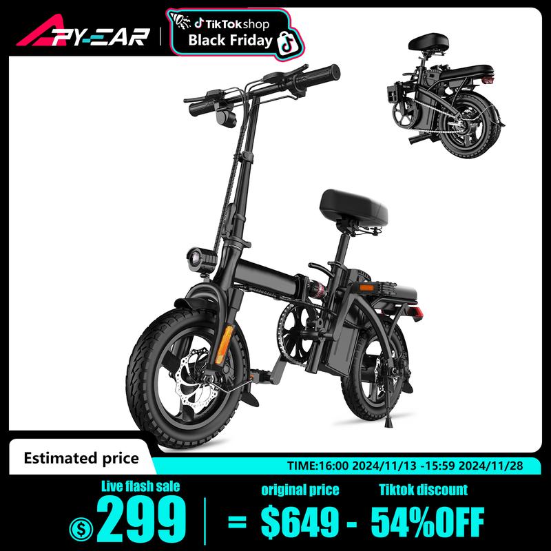 APYEAR Electric Bike 14Inch Folding for Adults,400W Motor 30+ Miles,Maximum speed 20+MPH E-Bike,48V12Ah Removable Battery,Air Tires Front and Rear Disc Brake Design LED Display Portable Ebike,Can Carry 2 People Electric Bicycle