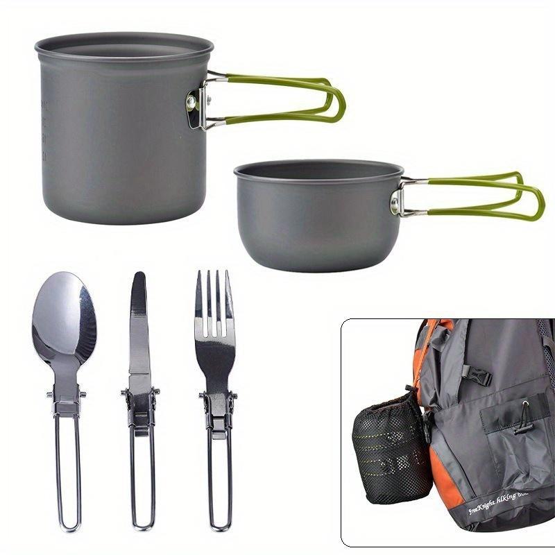 Portable Camping Cookware Set, 1 Set Pot & Bowl & Spoon & Fork & Cutter with Storage Bag, Outdoor Camping Kitchenware for 1-2 People