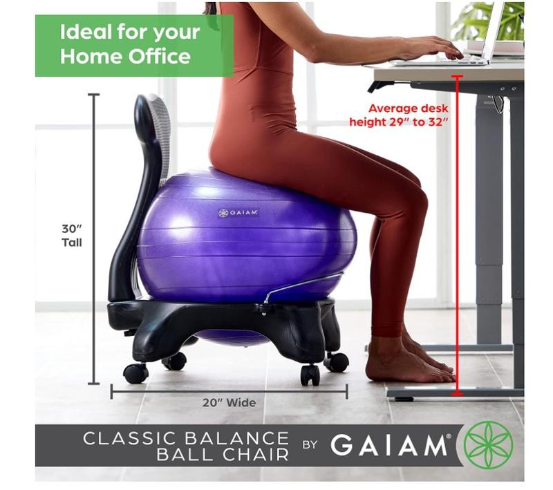 Gaiam Classic Balance Ball Chair – Exercise Stability Yoga Ball Premium Ergonomic Chair for Home and Office Desk with Air Pump, Exercise Guide and Satisfaction Guarantee