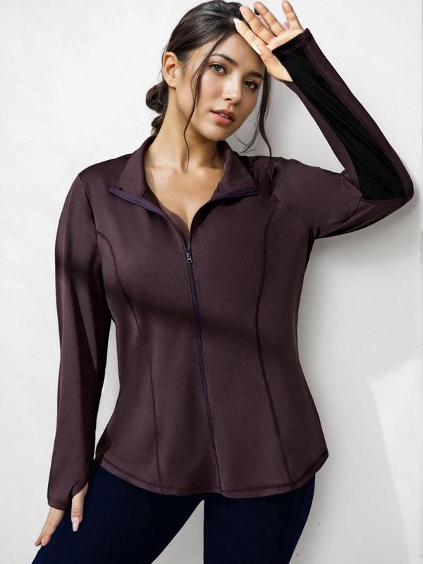  Women's Zip Up Sports Jacket, Sporty Long Sleeve Outerwear for Women, Women's Plus Sportswear for Indoor Outdoor Wear