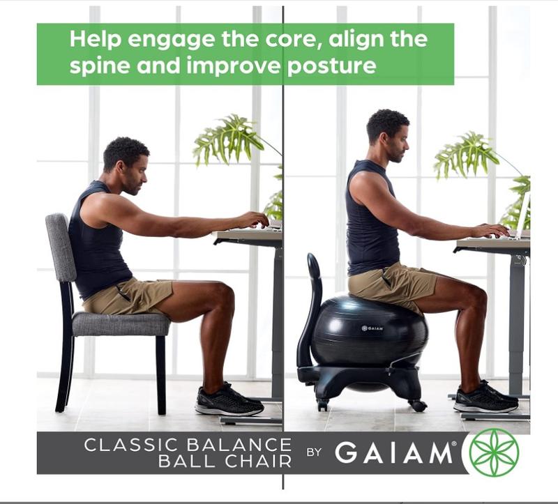 Gaiam Classic Balance Ball Chair – Exercise Stability Yoga Ball Premium Ergonomic Chair for Home and Office Desk with Air Pump, Exercise Guide and Satisfaction Guarantee