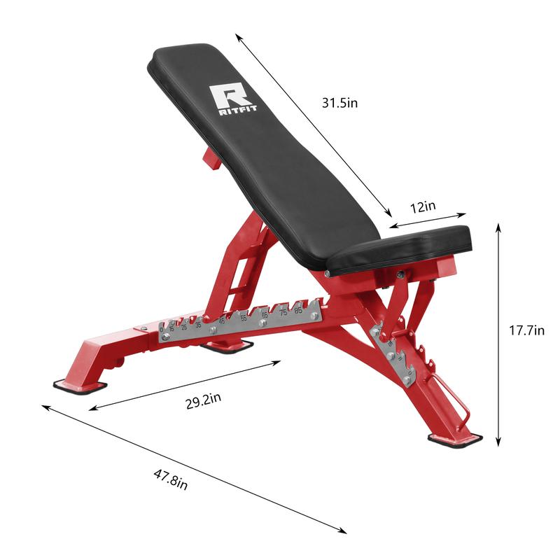 RITFIT Adjustable Weight Bench for Full Body Workouts, Incline, Decline, and Flat Settings - 1300LB Capacity Adjustable Foldable Adjustable Incline