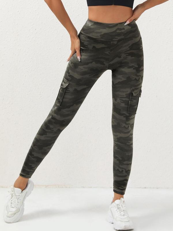 Women's Camo Print Pocket High Waist Sports Leggings, Casual Comfy Breathable Skinny Pants for Yoga Gym Workout Running, Ladies Sportswear for All Seasons, Women's Tight Pants, Tummy Control