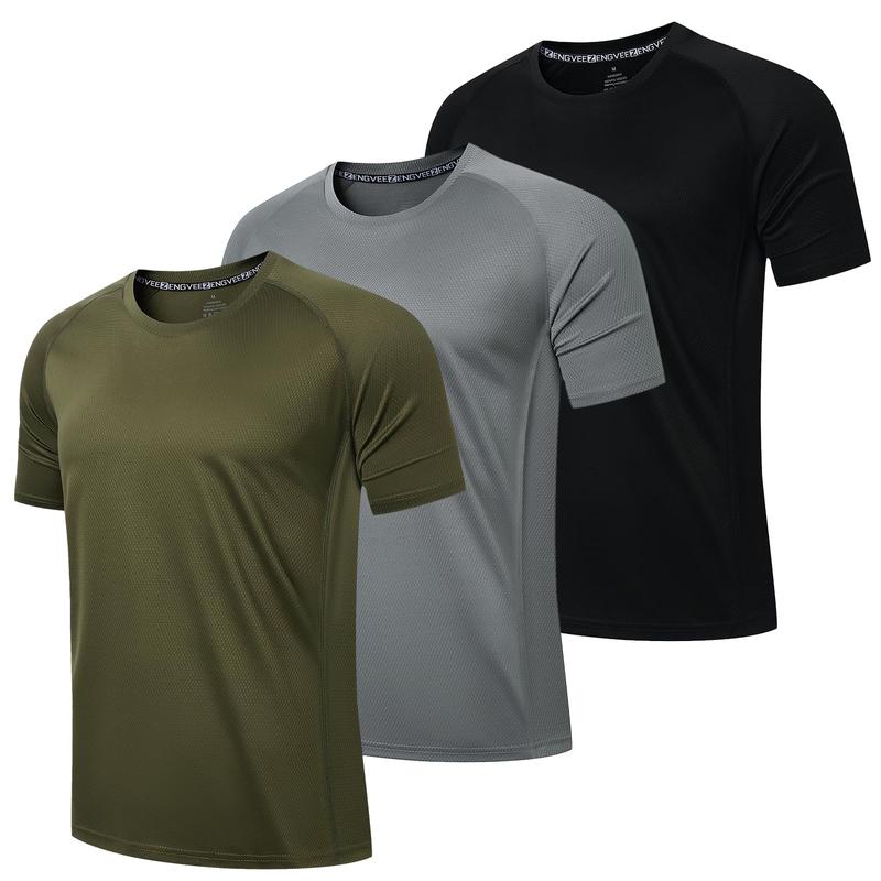 3 Pack Men's Breathable Cool Fitness T Shirts Running T Shirts Workout Clothes Shirts Moisture Wicking Sweatshirts