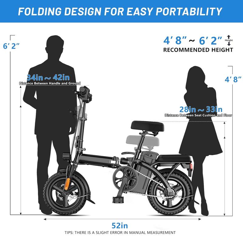 APYEAR Electric Bike 14Inch Folding for Adults,400W Motor 30+ Miles,Maximum speed 20+MPH E-Bike,48V12Ah Removable Battery,Air Tires Front and Rear Disc Brake Design LED Display Portable Ebike,Can Carry 2 People Electric Bicycle