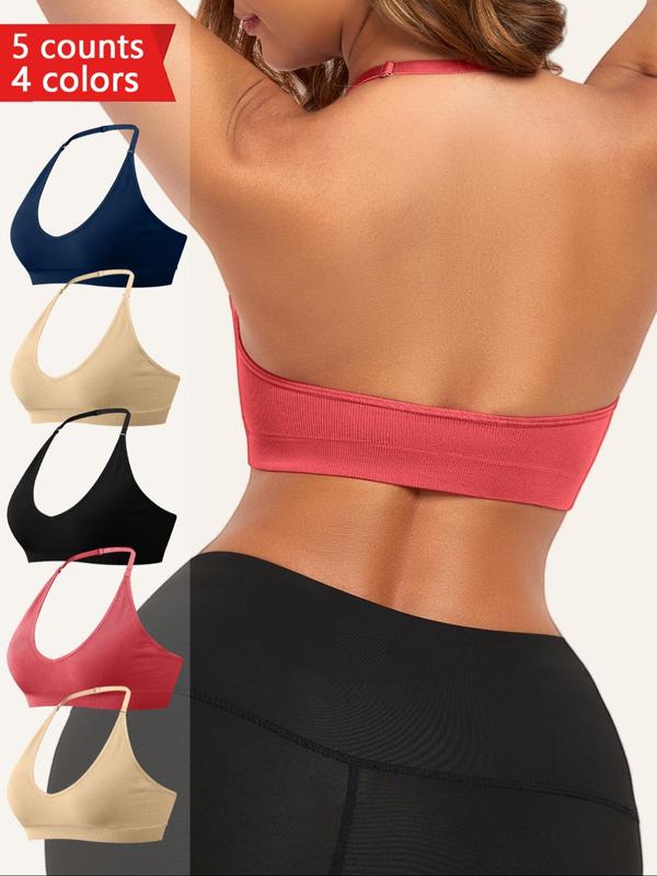 Women's Solid Backless Sports Bra, Breathable Comfortable Detachable Chest Pad Wireless Sports Bra, Ladies Sportswear for Indoor Outdoor Wear