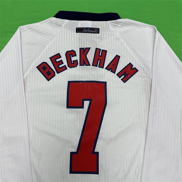 UMBRO 1998 FIFA World Cup England Red and White Home No. 7 David Beckham Long Sleeve Soccer Jersey Quick Drying