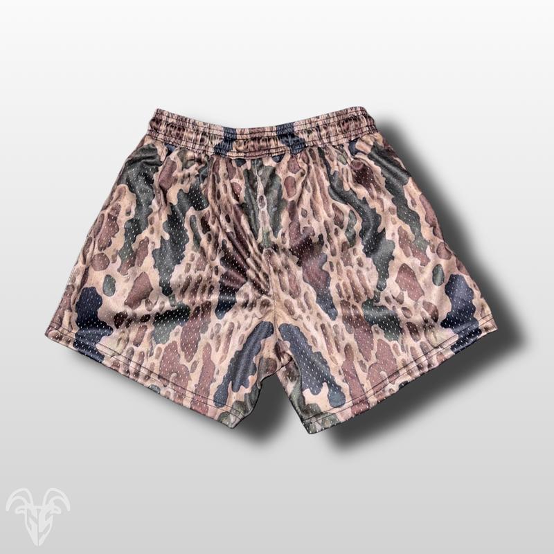 Goat Strength Bottomland Camo Shorts - 5 Inch Inseam, Breathable Elastic Workout Gym Shorts - Zipper Pockets outfits workoutfit