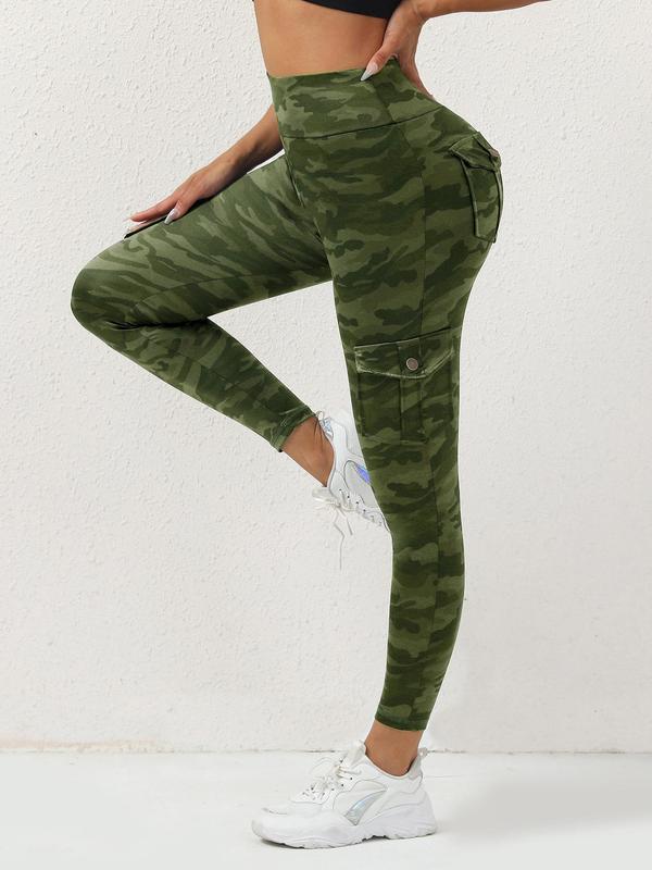 Women's Camo Print Pocket High Waist Sports Leggings, Casual Comfy Breathable Skinny Pants for Yoga Gym Workout Running, Ladies Sportswear for All Seasons, Women's Tight Pants, Tummy Control