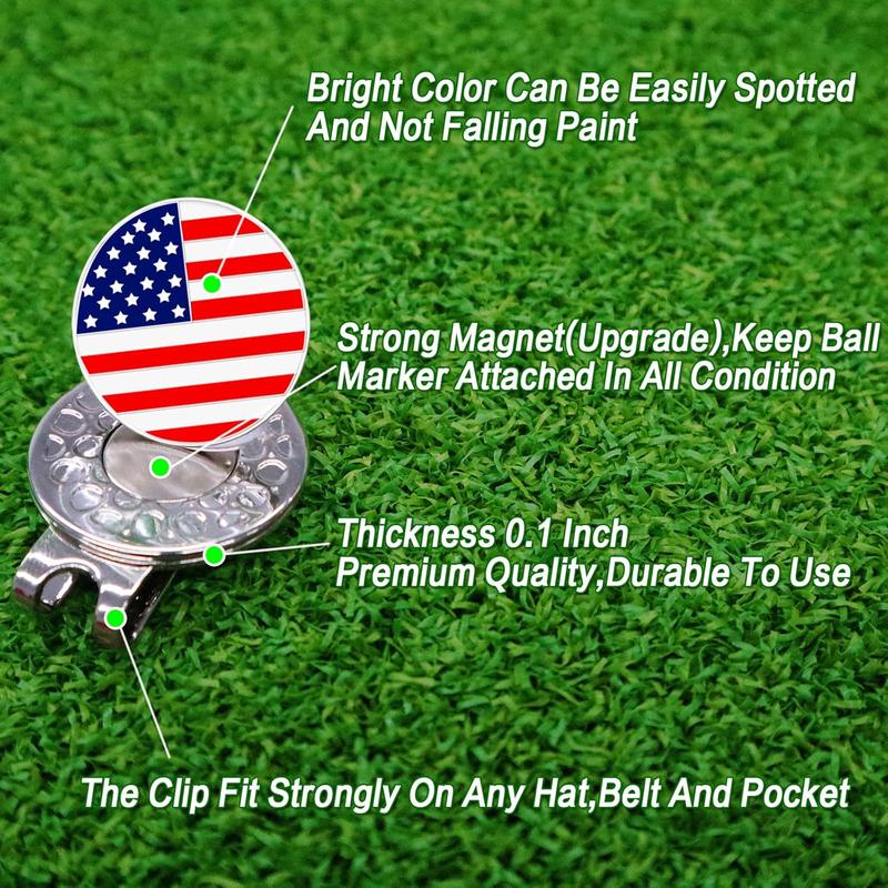 3 Pack Golf Ball Marker Hat Clip Magnetic Hat Clips USA Flag Patterns Durable Removable Ball Markers Attaches Easily to Cap Gifts for Men Women Golfer