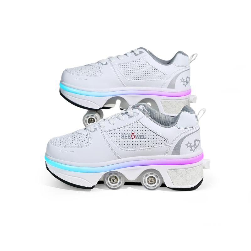 SEBOWEL Double-Row Deform Wheel Automatic Walking Shoes Invisible Deformation Roller Skate 2 in 1 Removable Pulley Skates Skating Parkour