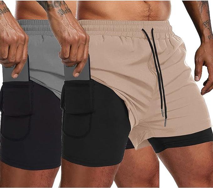 COOFANDY Mens 2 Pack Running Shorts 2 in 1 Workout Shorts Quick Dry Gym Training Athletic Jogger with Phone Pockets jortsmen