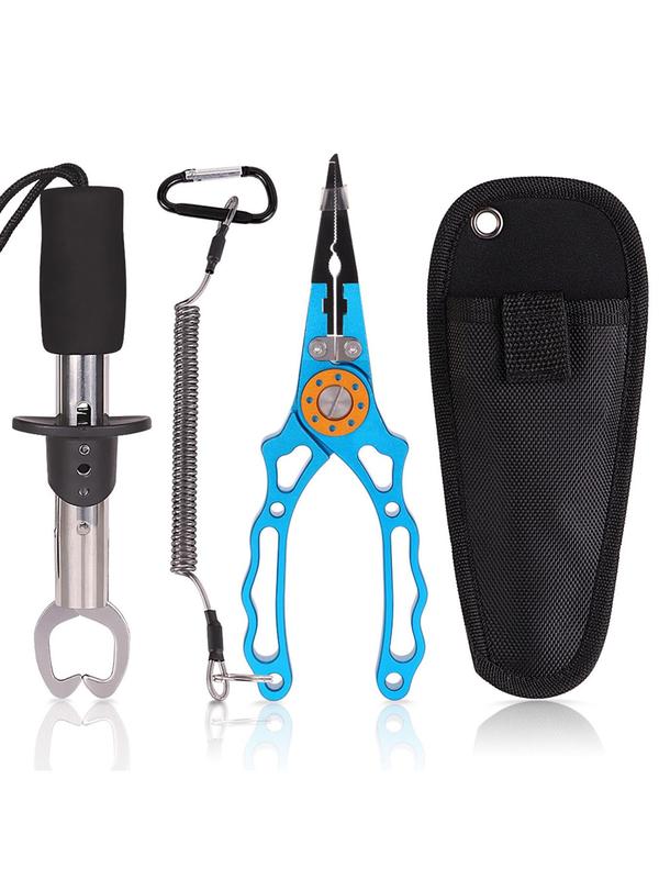 Multifunctional Fishing Pliers, 1 Set Aluminum Alloy Fishing Pliers with Storage Bag, Fishing Gear Articles Suit with Slip Rope, Outdoor Fishing Accessories