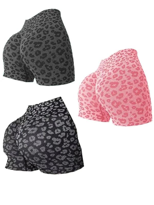 Women's Leopard Print High Waist Sports Shorts, Gym Shorts, Sporty Comfortable Skinny Shorts, Gym Shorts, Ladies Sportswear for Indoor Outdoor Wear, Gym Clothes, Shorts for Women, Summer Outfits 2024